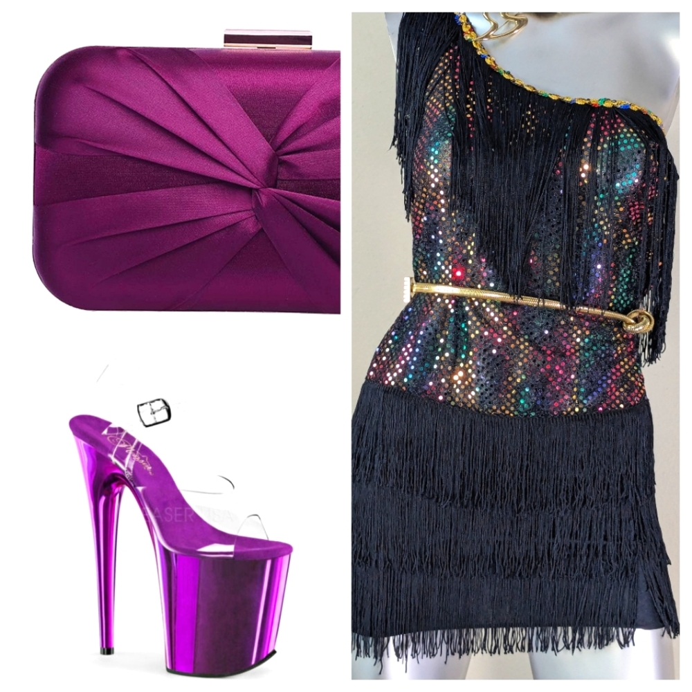 Flapper "DISCO" Sequin Fringe Iridescent Mini Shimmery Cocktail Party Dress